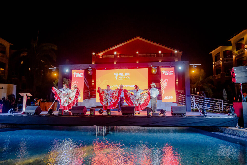 Poolside night stage for a corporate show
